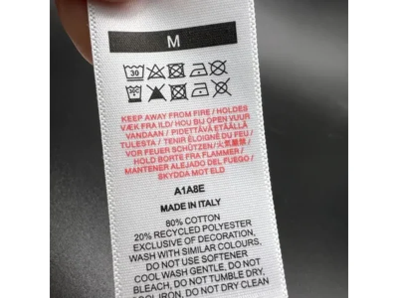 Care Labels shown as a UK textile label manufacturing example with woven textile label example