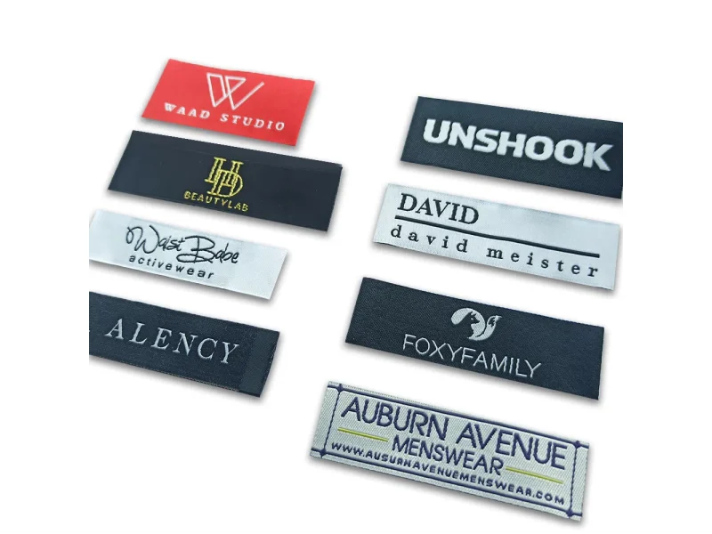 Patch Labels shown as a UK textile label manufacturing example with hang tag size label and patch label application