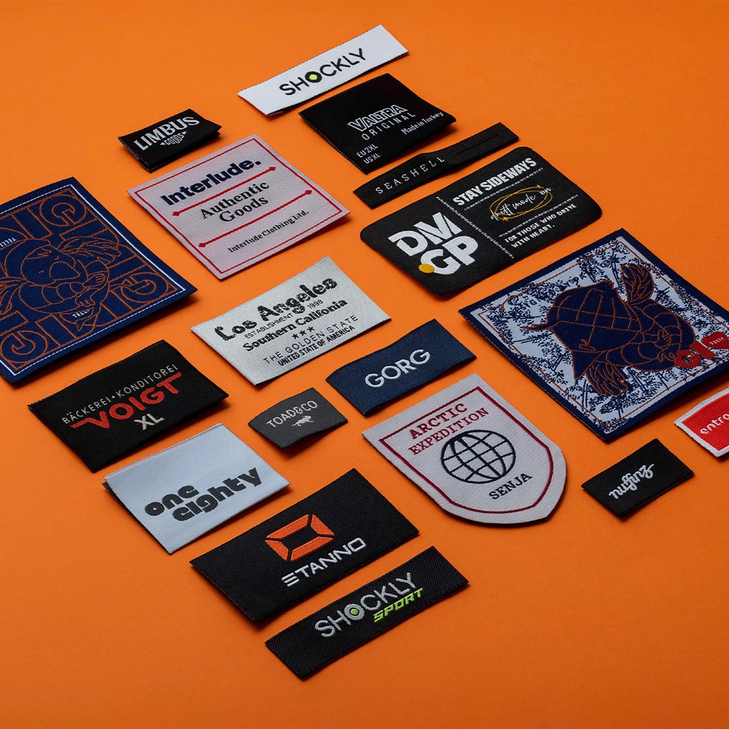 Custom Clothing Tags shown as a UK textile label manufacturing example with hang tag size label and patch label application