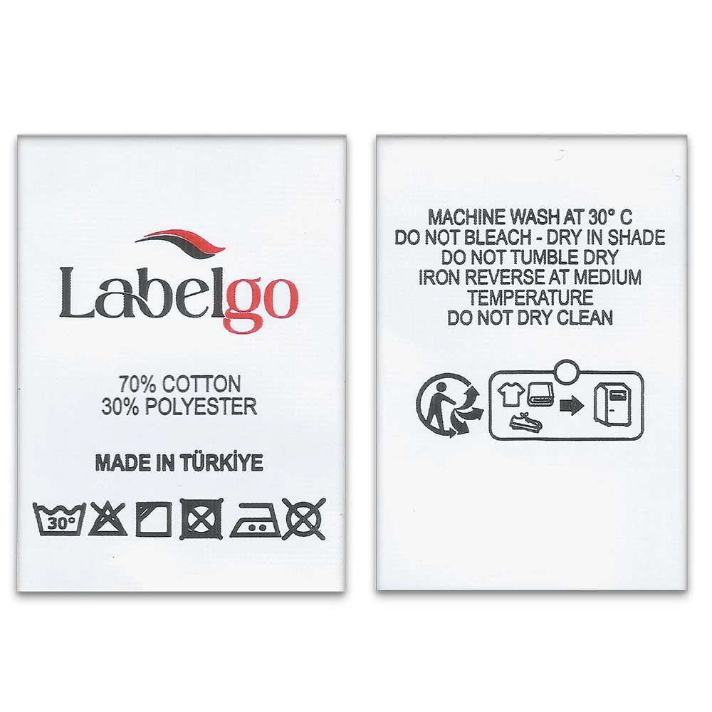 Custom Printed White Satin Care Label manufactured by LabelGo
